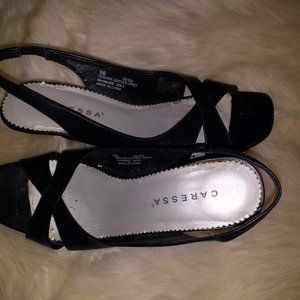 $15  Caressa Black Leather Sling Back Sandal